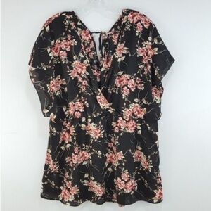 Torrid Black and Pink Floral Blouse